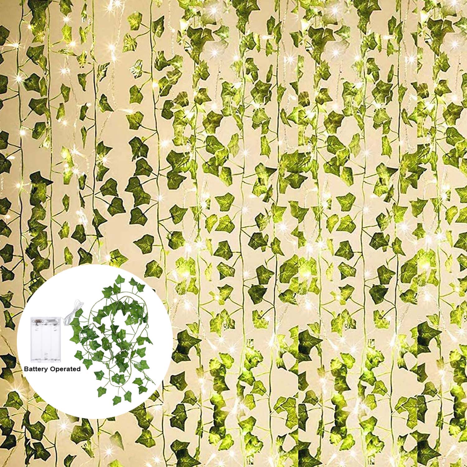 Batteriebetriebene 2M/5M/10M künstliche Weinpflanzen-Girlande, gefälschte Efeu-Schildkrötenblätter, Lichterkette für Garten, Weihnachten, Hochzeit, Dekoration