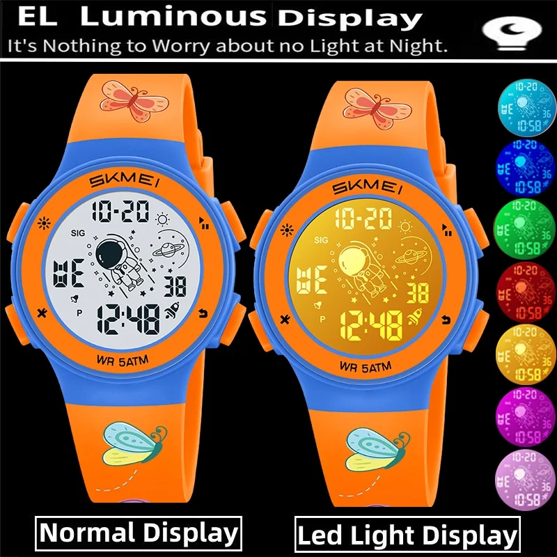 Skmei crianças relógios digitais moda tpu cinta colorida luz led à prova dwaterproof água crianças menino menina esportes relógio de pulso com despertador