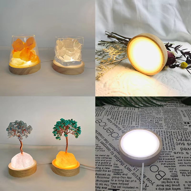 Base de luz de madera de 6cm, luz LED de madera, soporte de exhibición giratorio, soporte de lámpara, Base de lámpara, adorno artístico