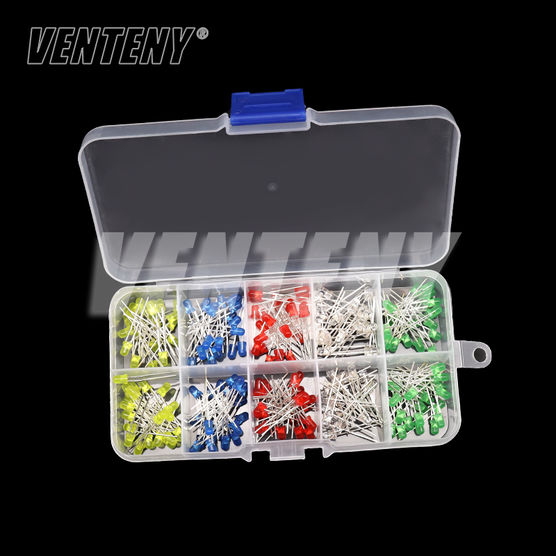 3 mm 5 mm LED-Dioden-Sortiment-Set, Weiß, Grün, Rot, Blau, Gelb, Orange, F3, F5 LEDs, Leuchtdioden, elektronisches Musterset
