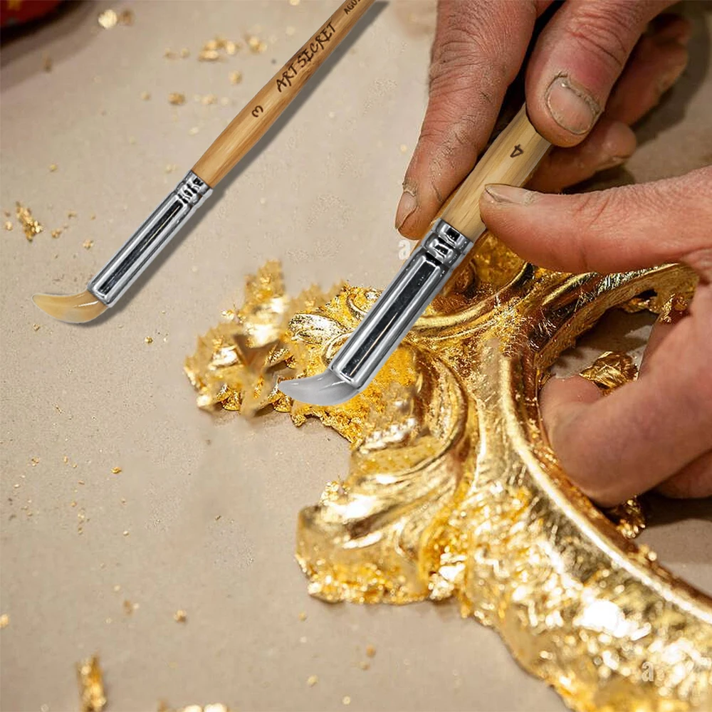 ArtSecret AG01 Agate Burnishers for Golden Foil, Flat Round Curved Shape Bezel Golden Silver Leaf Bookbinders Craft Tools