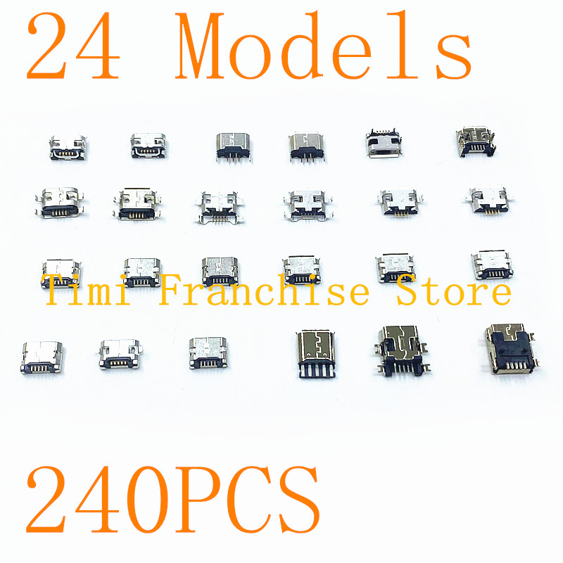 240PCS Box 24 Value 24 Models Micro usb Kit cable 5Pin Jack Connector Socket Usb Connectors Set Kit For MP3 MP4 MP5