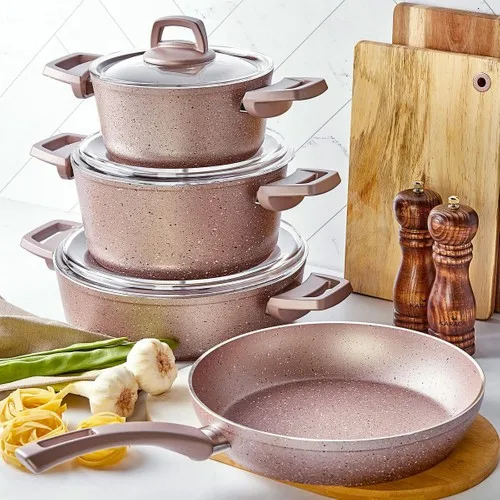 Biogranit Karaca Antik Mawar Baru 7 Parca Set Peralatan Masak Panci Baja Tahan Karat Antilengket Panci Dapur Baru Kualitas Tinggi Laris