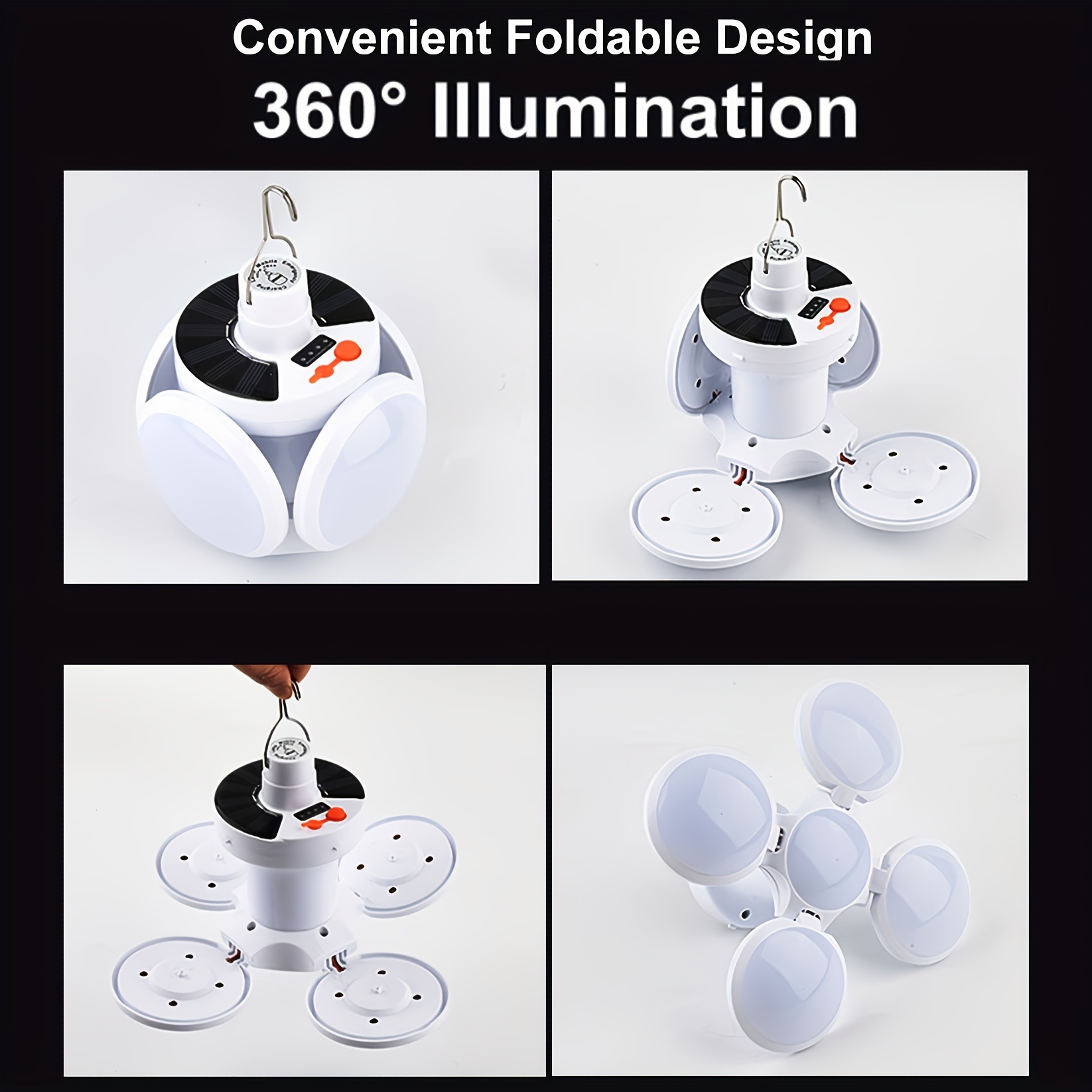 Portable Solar Camping Light with Hook Remote Control Folding Football Bulb Rechargeable Desk Lamp for Tent Emergency Chandelier