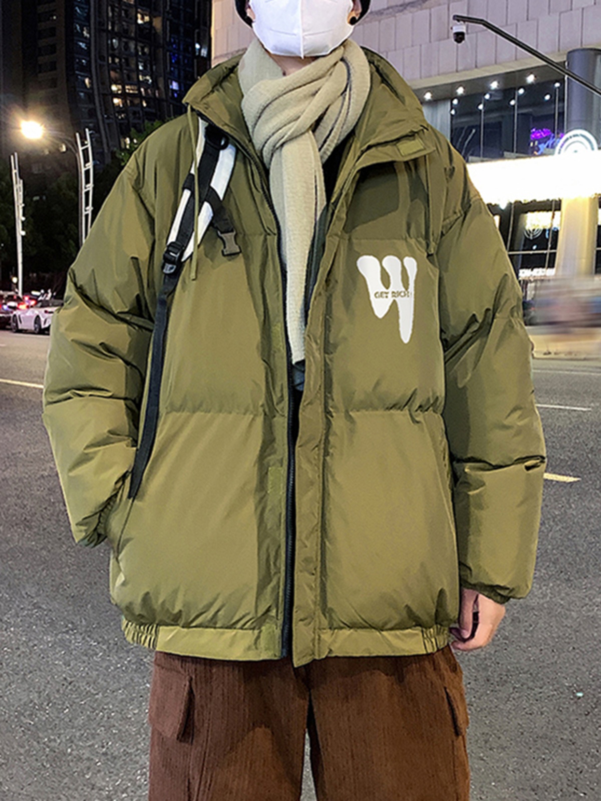 Men's Lightweight Cotton Jacket American Sle Stand Collar Thickened Short Bread Sle Coat Youth Fashionable Outerwear