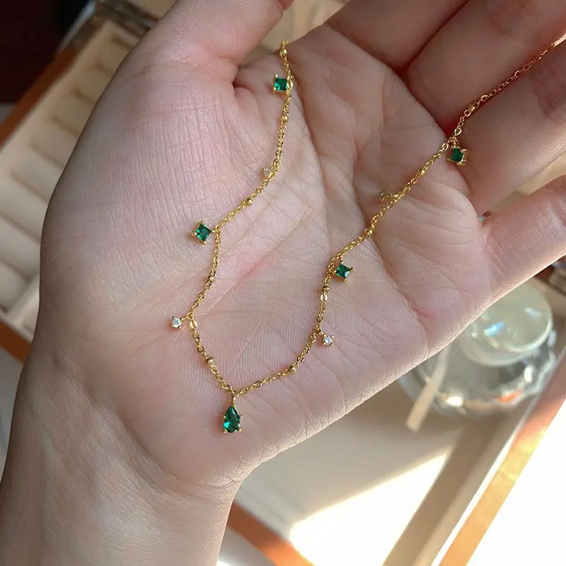 Chất Liệu Bạc 925 Xanh Zirconia Thả Cổ Choker Lấp Lánh Chất Lượng Choker Đảng Tặng Nữ Thời Trang Trang Sức Miễn Phí Vận Chuyển