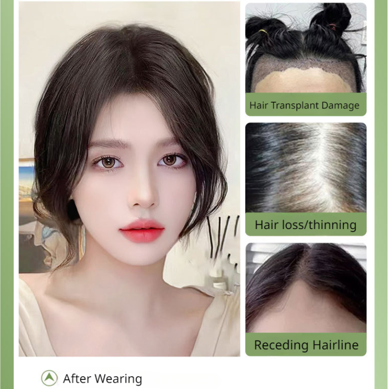女性用フリンジ付き天然ヘアピース,100% 人間の髪の毛,手結びのヘアライン,日常着,2x12, 1ピース,2クリップ