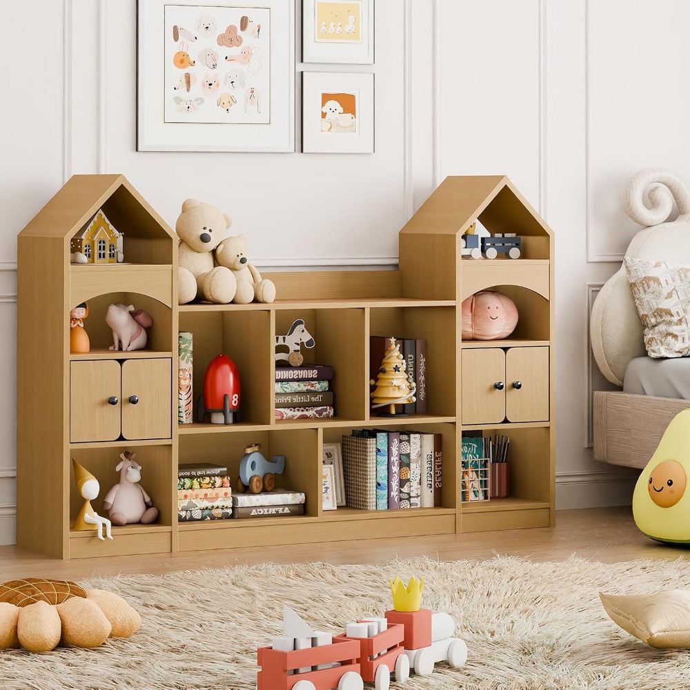 Castle Shape Children's Bookshelf,Kids Toy StorageOrganizer Kids Bookcase Display CaseMultifunctional Storage Cabinet Bookshelf