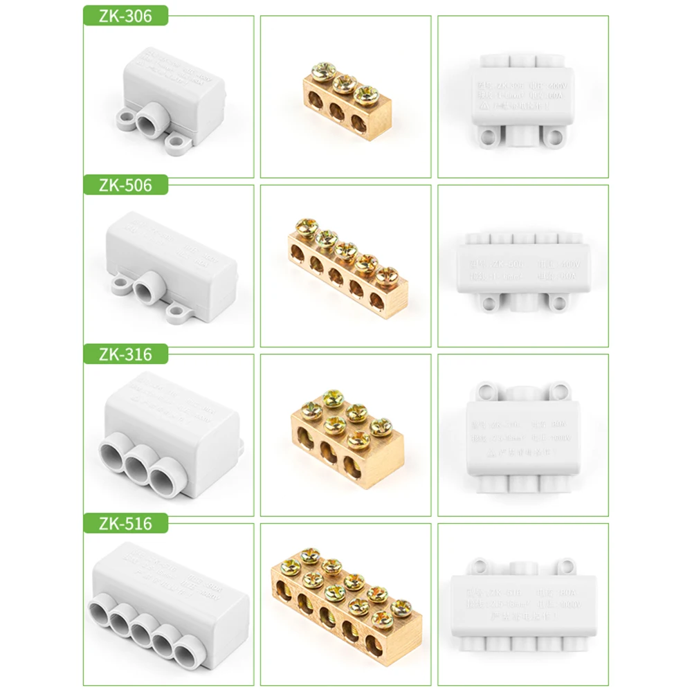 High Power 1 in multiple out Cable Splicing 60A/400V 1-6mm2 Wire Connector Screw Wiring Terminal Block 80A/1000V 2.5-16mm2