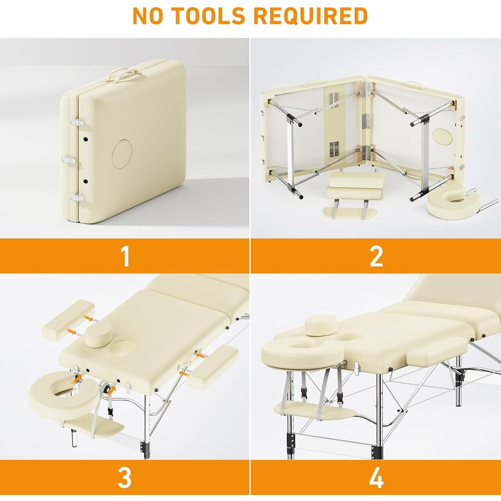Massage Table Portable 84" Long 24" Wide Professional 3 Sections Reclining Massage Bed Lash Bed, Aluminium Adjustable Estheticia