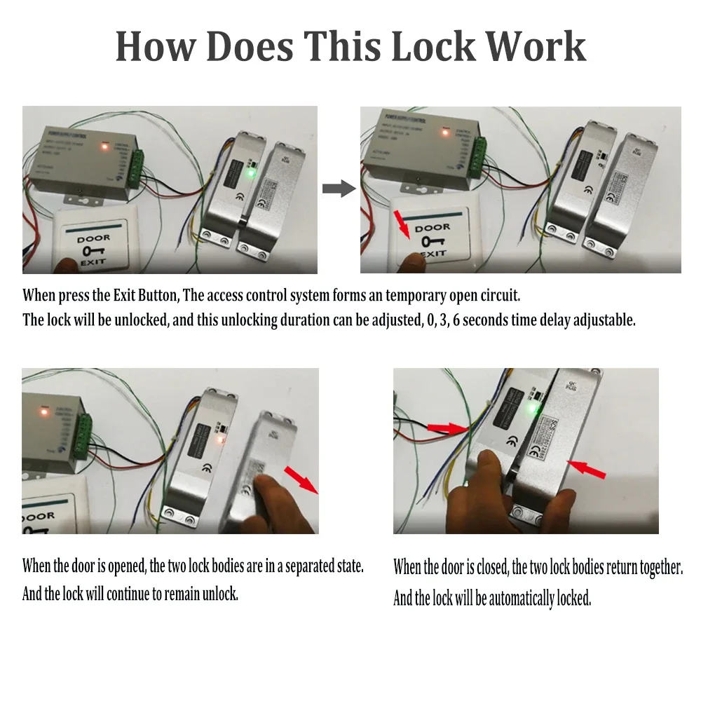 Cerradura de perno de caída eléctrica 5YOA, cerraduras electrónicas de mortaja DC12V con retardo de tiempo ajustable, modo de seguridad contra fallos para Control de acceso