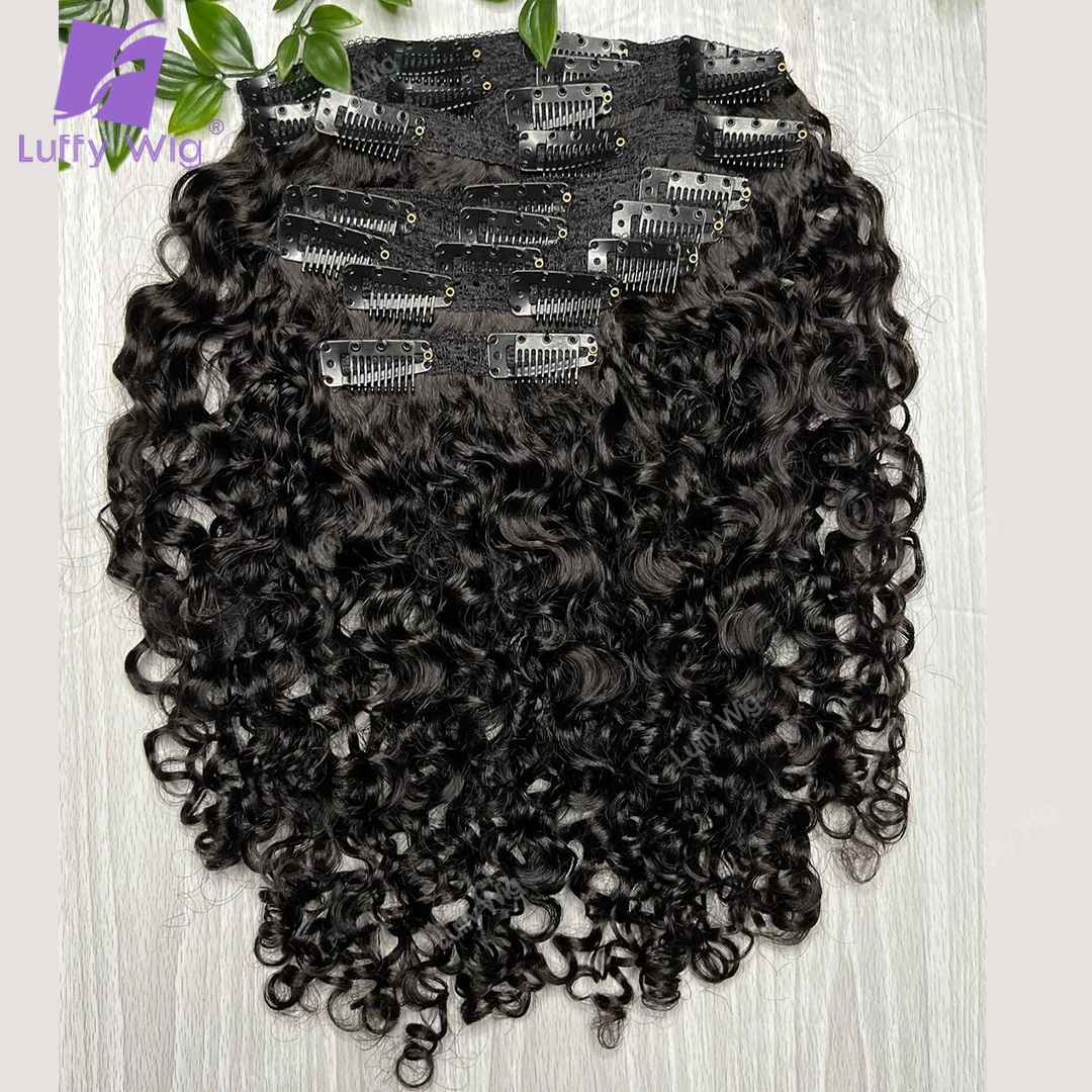 Seamless Pu Clip Ins Pacotes de cabelo humano para mulheres negras, birmanês Remy, Kinky Curly, extensões de cabelo Remy, Luffy, 100g