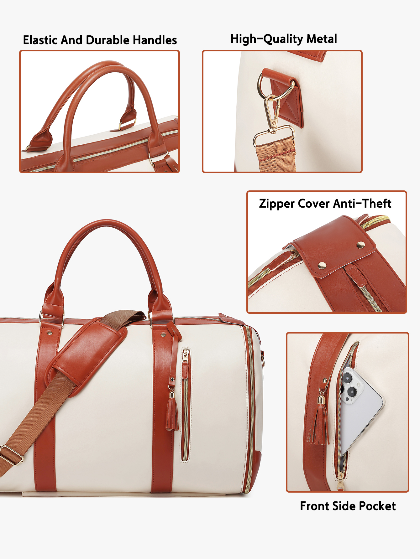 55L große Kapazität, wasserdichte Reise-Kleidertasche aus PU-Leder mit Schuhbeutel, 2-in-1-Handgepäck-Reisetasche