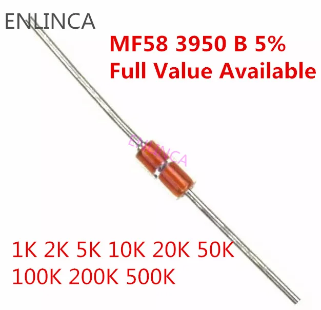Комплект 10 значений * 10 = 100 шт. Термический резистор NTC MF58 1K 2K 5K 10K 20K 50K 100K 200K 500K 1M 5% 3950B Ом R Термисторный датчик