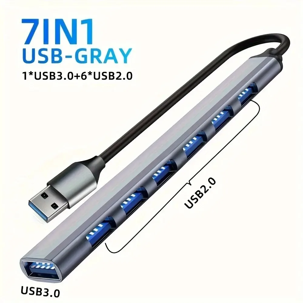USB C ハブ USB ハブ 3.0、アルミニウム 7 in 1 USB エクステンダー、USB スプリッター、1 X USB 3.0、4 X USB 2.0、2 X USB C ポート