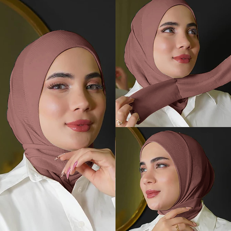 1 Stück dünner innerer Hijab für Damen, einfarbig, Instant-Turban, Stoff mit Gewindestruktur