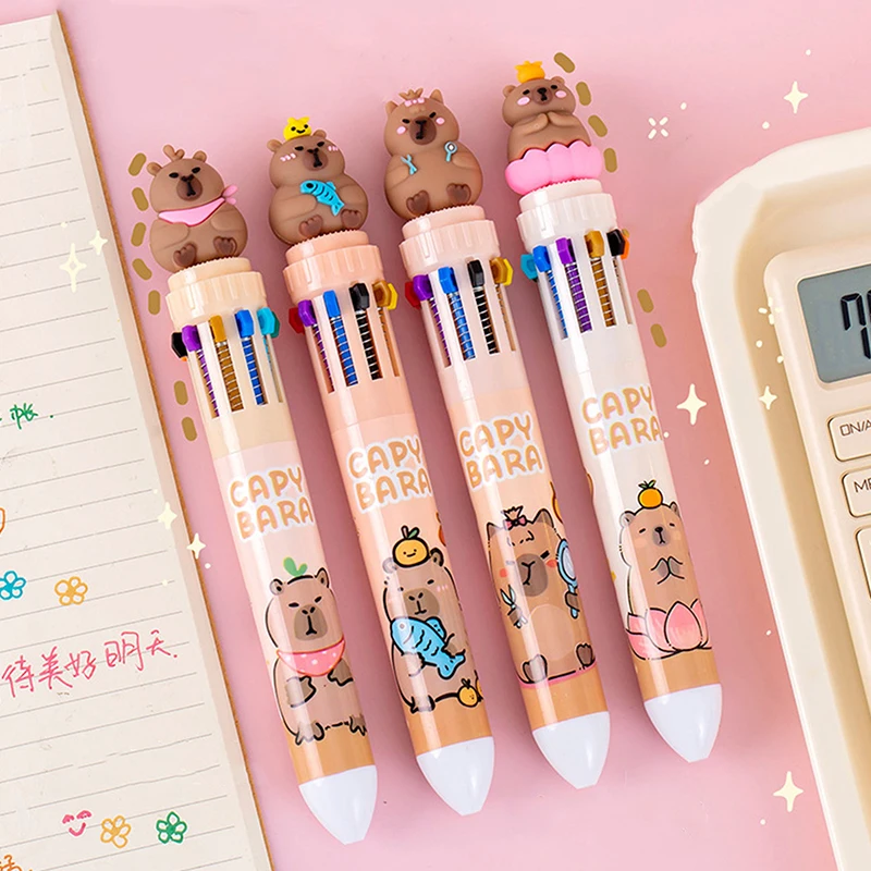 10 kleuren Balpen Capybara 0.5mm Kleurrijke Inkt Gel Pennen Siliconen Kawaii Pennen School Kantoorbenodigdheden Briefpapier