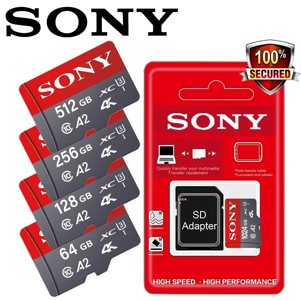 Tarjeta de memoria Sony TF, tarjeta Micro SD de alta velocidad de 1TB, 128GB, 1TB, 512GB, 256GB, tarjetas Flash A2 U3 V30 SD TF para ordenador de teléfono Xiaomi