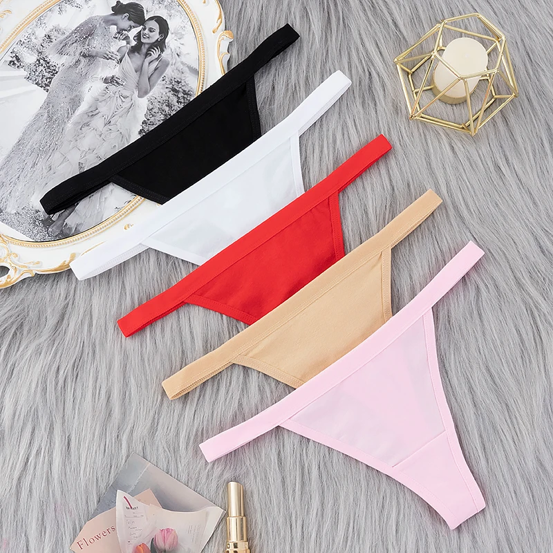 5 Pcs/lot Sexy Women Cotton G String Thongs Low Waist Seamless Female Underpants Solid Color High Elasticity Underwear Lingere