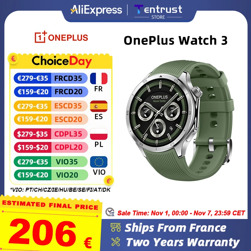 Globalna wersja OnePlus Watch 3 Smart Watch 1,50-calowy wyświetlacz LTPO AMOLED Procesor Snapdragon W5 Podwójna częstotliwość GPS Wear OS