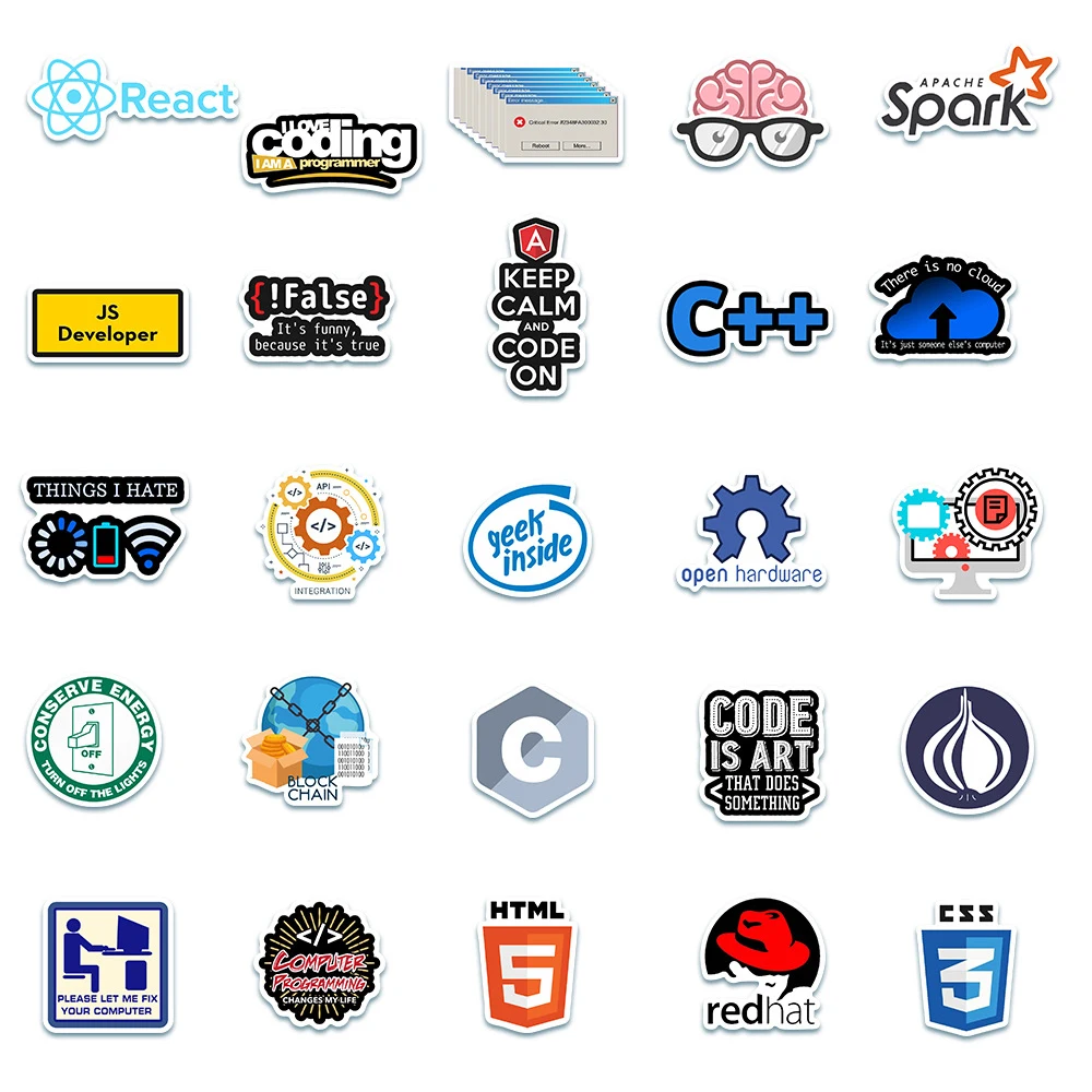 10/30/50pcs adesivi di programmazione Geek Python Java Internet php Docker Html Bitcoin decalcomanie in vinile adesivo per telefono portatile per giocattolo per bambini