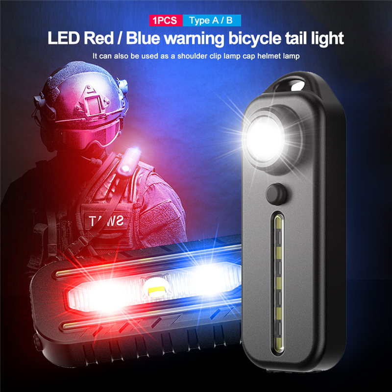 LED vermelho e azul ombro polícia luz com clip, luz de segurança piscando, carregamento USB