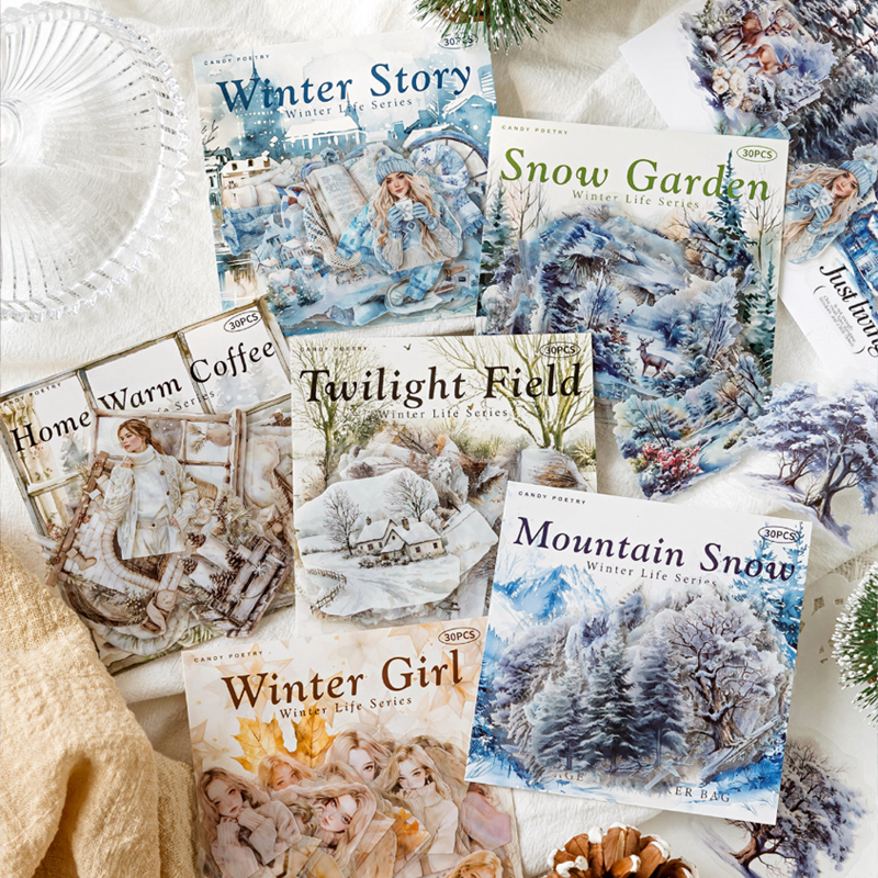 นายกระดาษ 6 สไตล์ 30 ชิ้น/ถุง Winter Life Series สติกเกอร์ DIY วัสดุคู่มือสมุดบันทึกการ์ดเคสโทรศัพท์ตกแต่ง