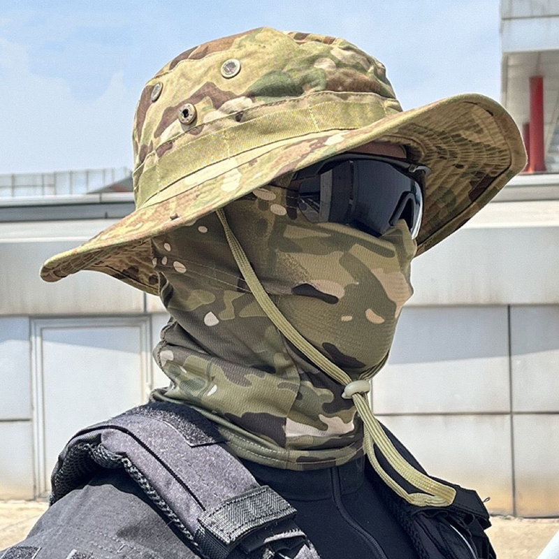 Camouflage Boonie หมวก Balaclava หมวกชุดหมวกพับได้กลางแจ้งการล่าสัตว์ตกปลาหมวกปีกกว้างหมวกกันแดดหมวก