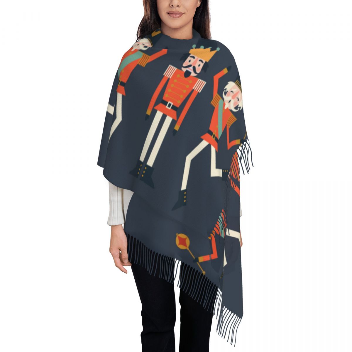 Notenkraker Soldaten Speelgoed Kerst Sjaal Vrouwen Mannen Luxe Winter Fall Wrap Shawl Tassel Wraps