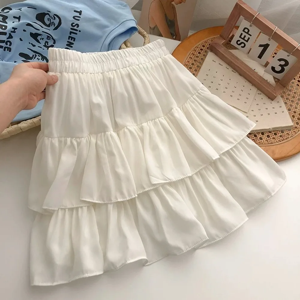 ฤดูร้อน Kawaii Mini A-Line กระโปรงน่ารัก Flirty เอวสูง Ruffle Patchwork Lolita Ball Gown Y2K เกาหลีหวานผู้หญิงเสื้อผ้า
