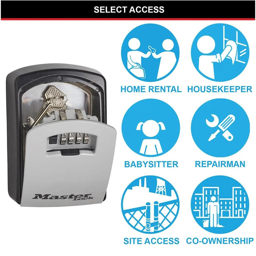 Master Lock Key Storage Box Stainless Steel Wall Mount Outdoor Lock Box for House Keys Key Safe with Combination Lock Large