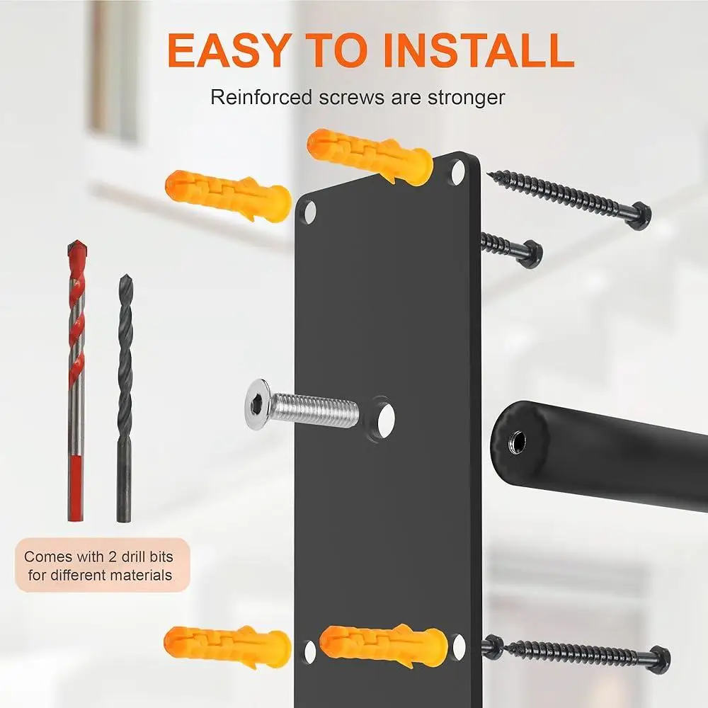 Outdoor Handrails Steps Wall Mount Grab Bars Safety Railing Kids Elderly 1-3 Steps Durable Steel Installation Tools Included