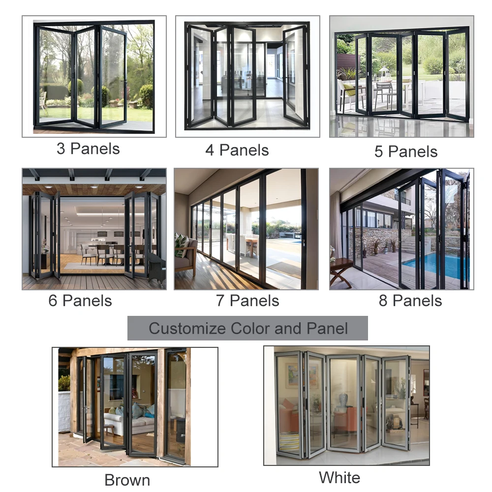 Sixinalu 1.8 มม.ความร้อน Break โปรไฟล์อลูมิเนียมกรอบโลหะผสมหีบเพลงประตู Custom-made Double-glazed กระจกนิรภัยพับประตู
