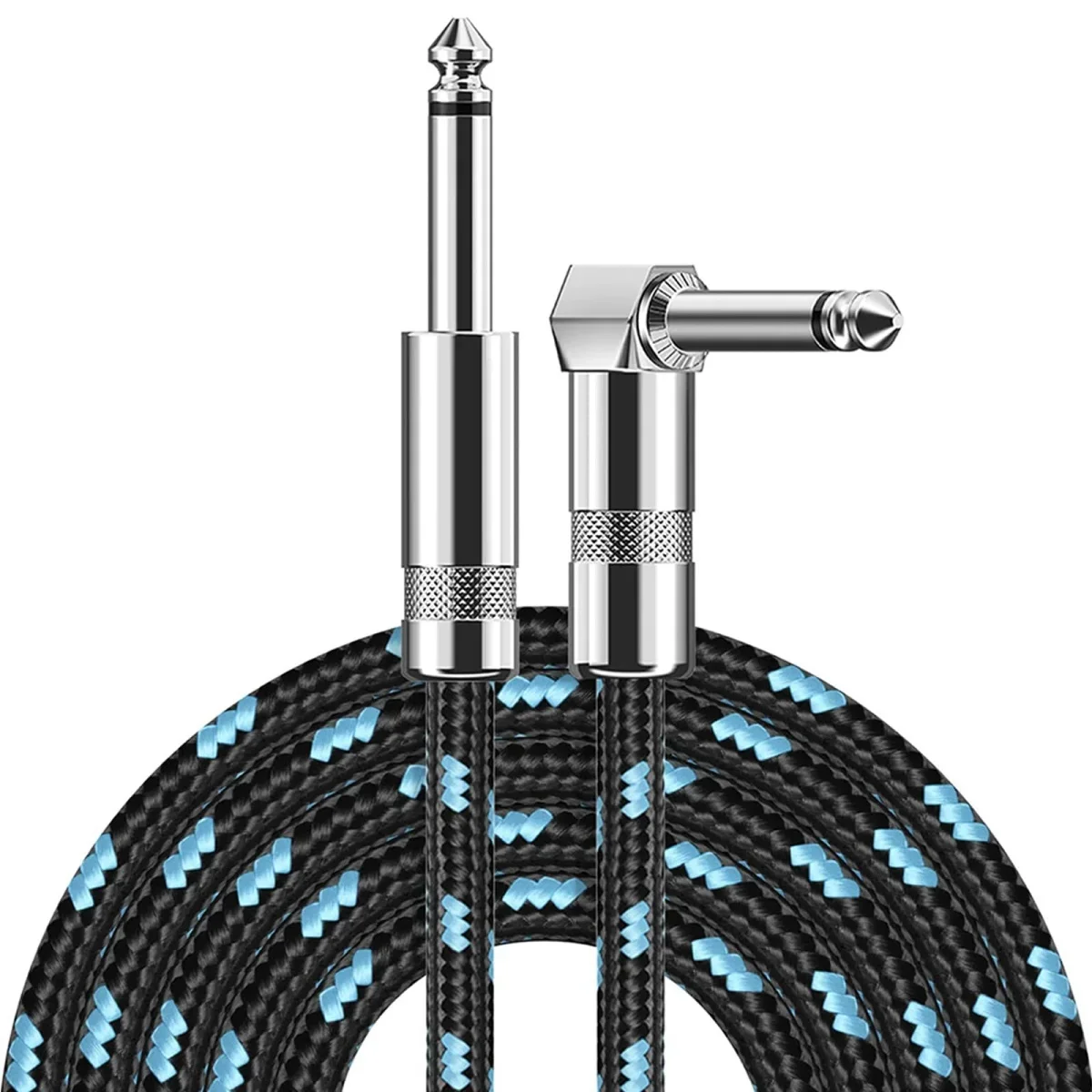 Cable de guitarra eléctrica trenzado, conector Jack de 1/4 pies, 90 grados TS, Cable Mono de Audio de 6,5mm, caja eléctrica de bajo, Cable de Audio, Cable de reducción de ruido