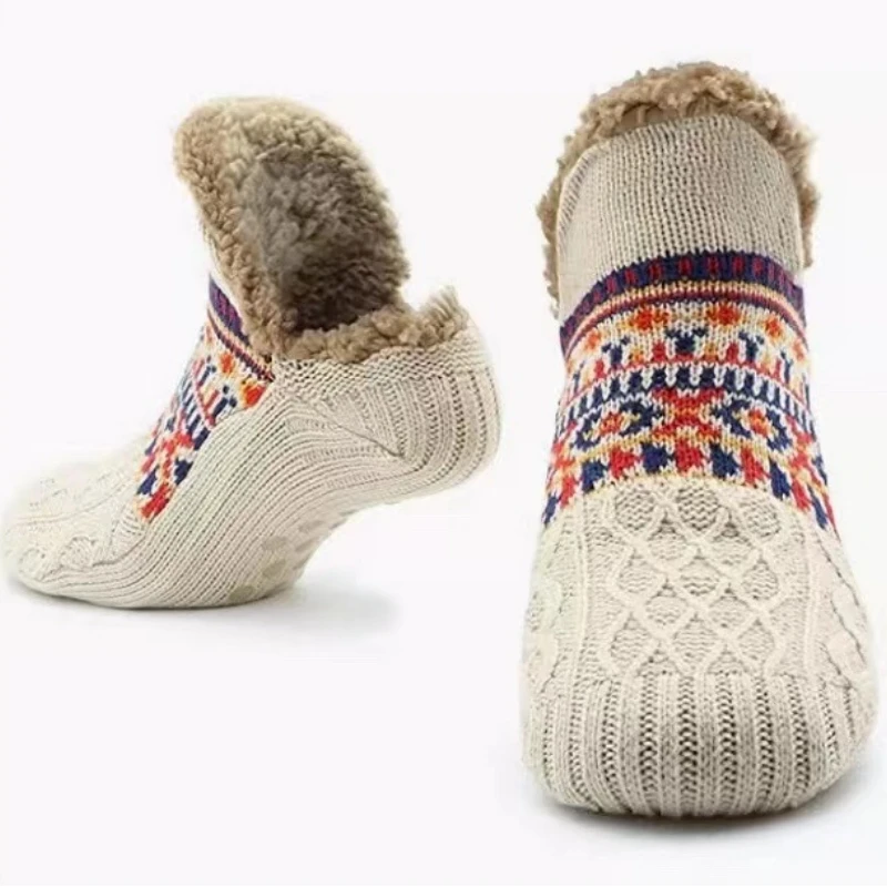 Calcetines térmicos esponjosos para hombre, calcetines cálidos de invierno para mujer, calcetines cortos de algodón gruesos para dormir en casa, calcetines suaves antideslizantes para suelo peludo