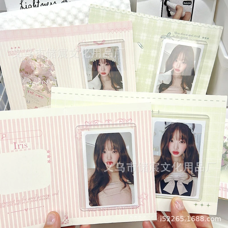10Pcs Korean Ins Spring Field Folding Card Back Kpop Star 3 Inch Photo Card DIY Packing Material Kawaii Card Message Fixed Board