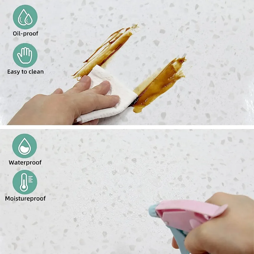 Papel tapiz impermeable autoadhesivo moderno de 80CM para baño, pegatinas de pared a prueba de moho de mármol a prueba de aceite para encimera de cocina