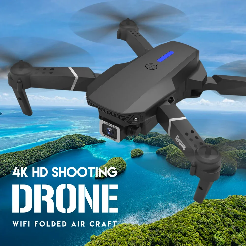Gran angular 2024 E88Pro RC Drone 4K profesional con cámara HD de 1080P helicóptero plegable WIFI FPV altura mantener juguete de regalo