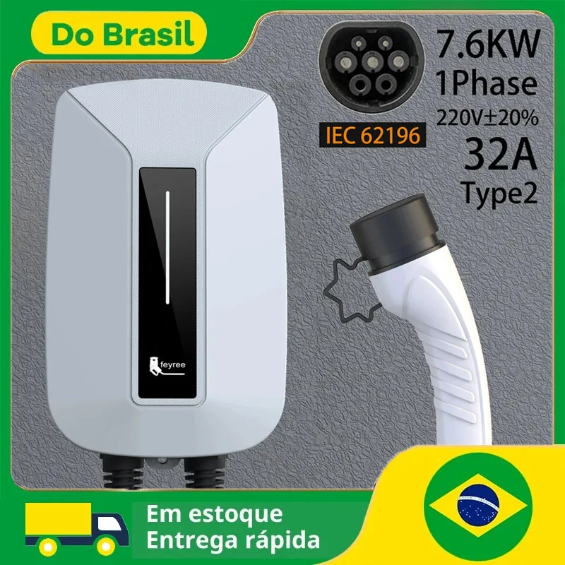 Feyree EV cargador Type2 32A 7KW 1 fase IEC62196 cable cargador enchufe EVSE Wallbox estación de carga para cargador de coche de vehículo eléctrico