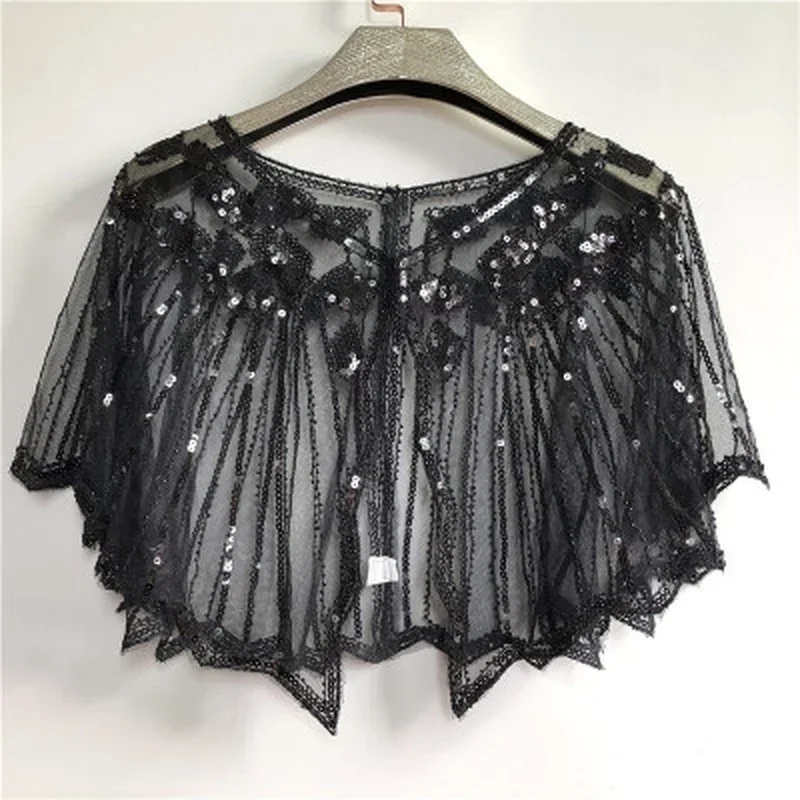Chal con cuentas de lentejuelas para mujer, capa de noche, vestido de novia, vestido de noche, chal con lentejuelas