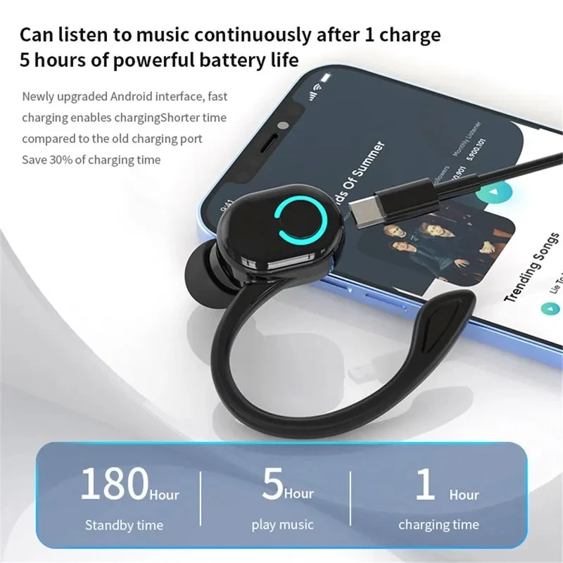 Bluetooth 5.2 negócios sem fio fone de ouvido gancho mini alta fidelidade baixo cancelamento de ruído fone de ouvido com microfone esporte jogo fone de ouvido