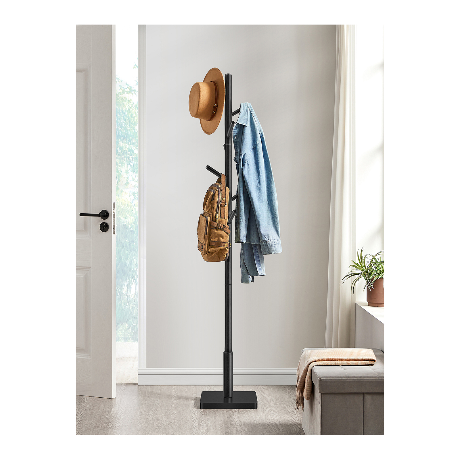 Perchero VASAGLE de madera maciza: perchero de recibidor independiente con 8 ganchos para abrigos, sombreros, bolsos, monederos. Entrada, uso en el pasillo.