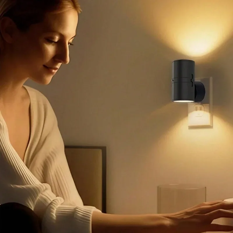 Cylindryczna lampka nocna LED z wtyczką w nowoczesnej lampie ściennej z czujnikiem Regulowana jasność Możliwość przyciemniania Lampki nocne do sypialni w przedpokoju