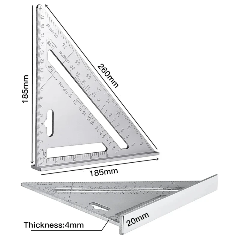 Herramientas de carpintería, regla Triangular, medidor de ángulo de aleación de aluminio, medición de velocidad métrica
