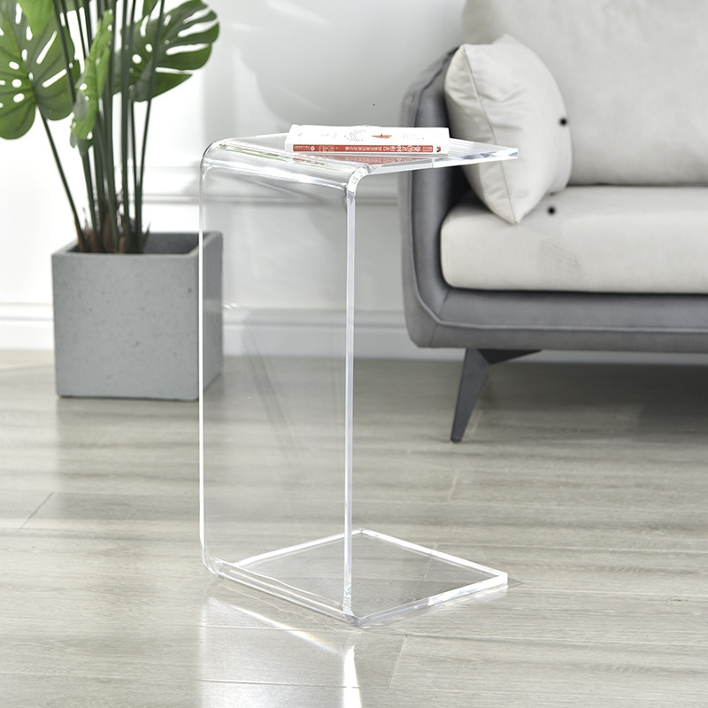 Mesa de sofá acrílica tipo c, mesa de centro lateral transparente, sala de estar, janela saliente, computador, quarto, suporte de canto, varanda, armazenamento