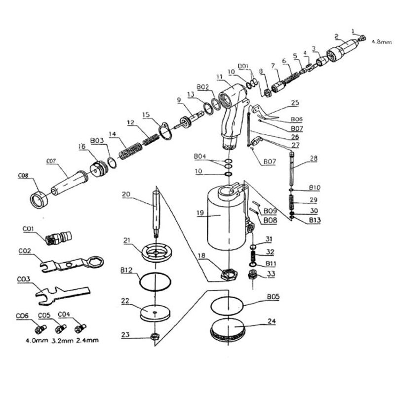 เครื่องมือนิวเมติก 3-Jaw Air Riveter Heavy Duty PNEUMATIC Riveting Gun - 2.4/3.2/4.0/4.8 ความจุ,อุตสาหกรรมเล็บโลดโผนเครื่องมือ