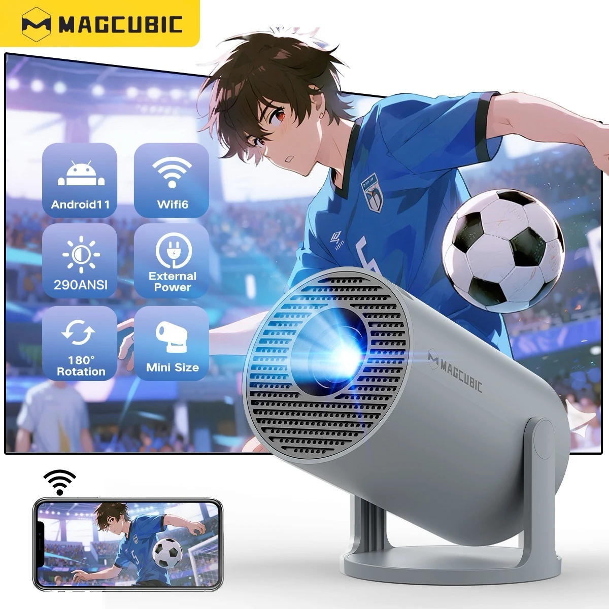 Projektor Magcubic 4K Android 11 HY300 Pro Dual Wifi6 290ANSI Allwinner H713 BT5.0 1280*720P Kino Zewnętrzny Przenośny Projektor