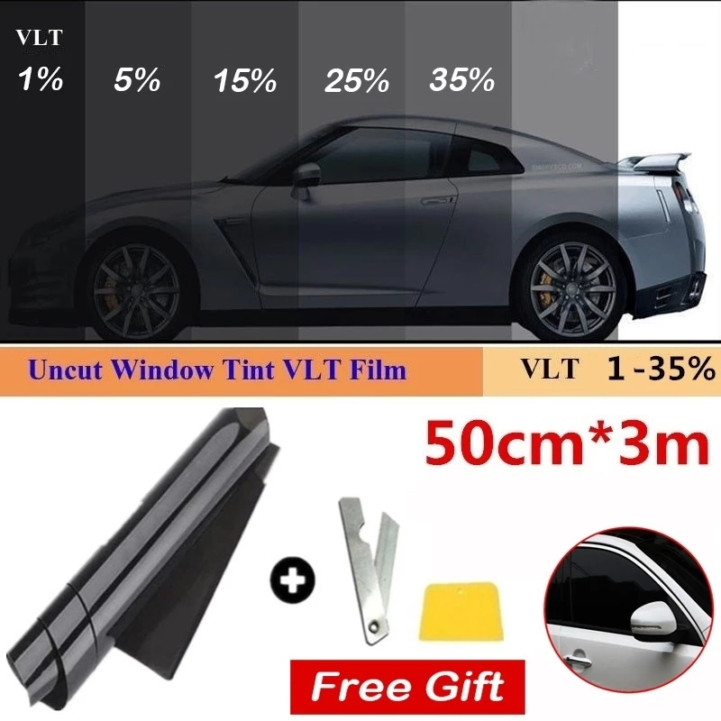 1 rollo de 50cm X 3m 1/5/15/25/35 por ciento VLT película opaca para ventana pegatina de vidrio película parasol para coche Protector UV película adhesiva