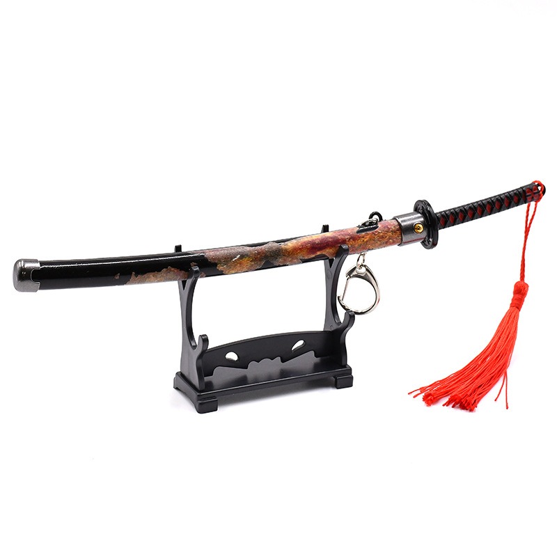 23cm Ring Game Peripheral Rivers of Blood Sword Alloy Pop-up Sword Weapon Model Ornament Crafts Keychain Decorative Toy Katana