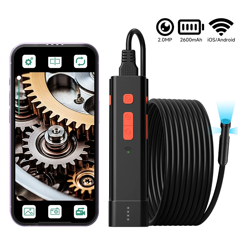 Hd1080p wifi endoscópio usb câmera de vídeo boroscópio único duplo triplo autofoco lente inspeção esgoto tubo led à prova dwaterproof água 2600mah